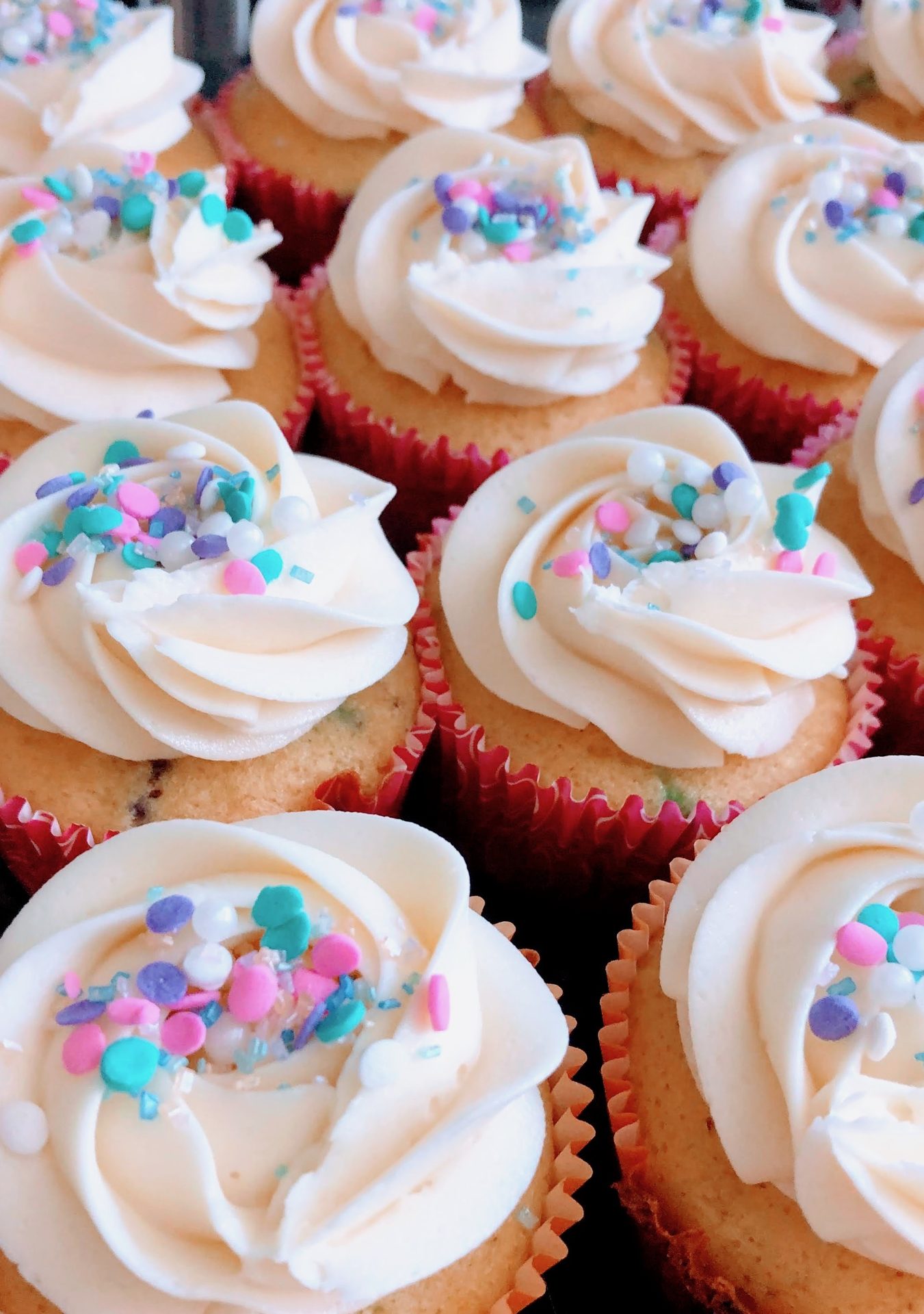 Chocolate cupcakes with rainbow sprinkles from the Crafty Café.
